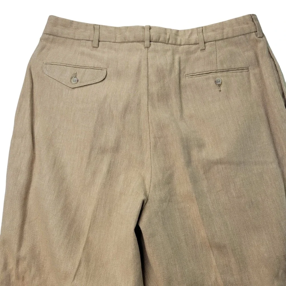 Polo Ralph Lauren Pants Men 36x32 (Fits) Herringbone Pleated Cuffed Linen Cotton